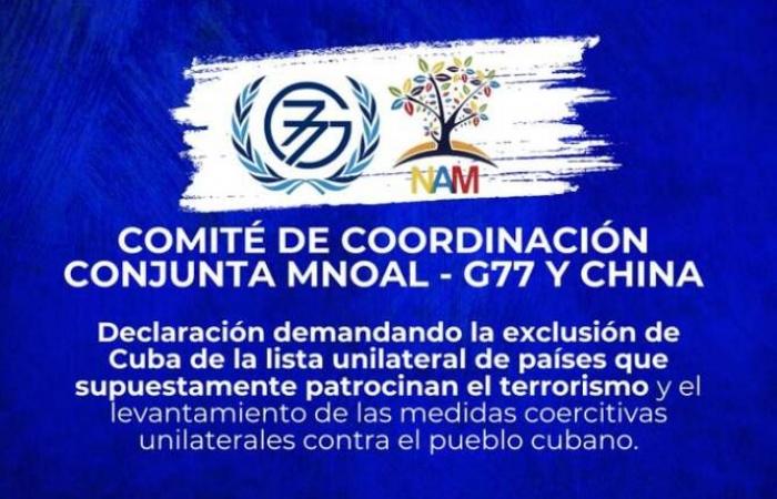 Die Blockfreien Staaten sowie die G77 und China fordern den Ausschluss Kubas von der Liste der Länder, die den Terrorismus unterstützen