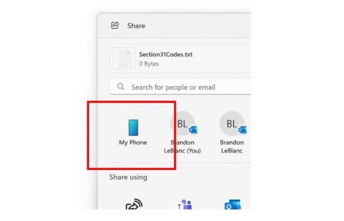 Windows erleichtert das Teilen von Dateien zwischen Android und PC direkt über das Freigabefenster