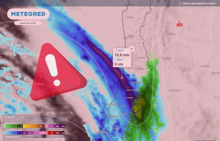 DMC prognostiziert für einige Stunden starke Regenfälle in Zentralchile und gibt für die nächsten Stunden zwei Wetteralarme aus