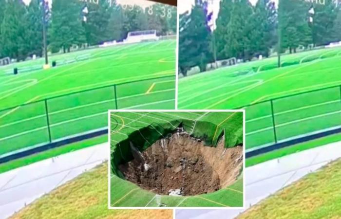 Der schockierende Moment, als sich auf einem Fußballplatz in den USA ein riesiger Krater öffnete
