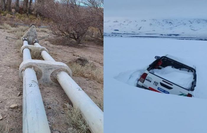 Umgestürzte Masten, gesprengte Dächer und im Schnee begrabene Autos