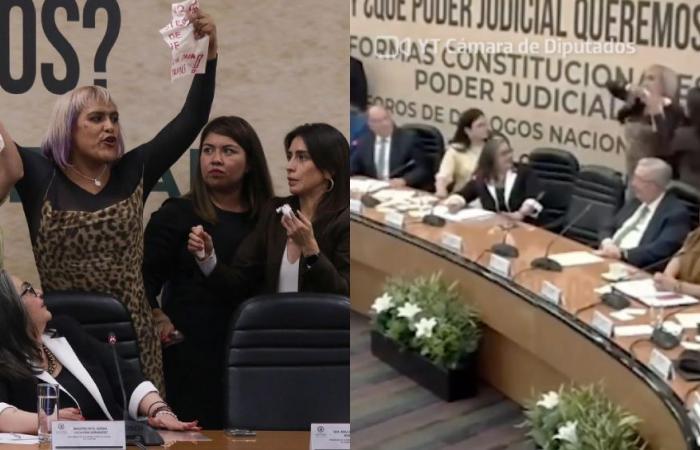 Die Abgeordnete María Clemente protestiert im Plenum gegen die Reform der Justizgewalt
