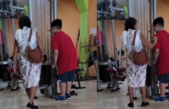 Oma geht ins Fitnessstudio, um ihren Enkel beim Training zu unterstützen, und das Video geht viral