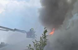 Feuerwehrleute bekämpfen den Brand auf dem ehemaligen Universitätsgelände